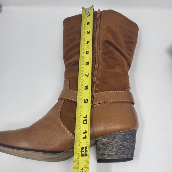 Daily Shoes Zipper Closure Harness Heeled Boots Tan Faux Suede Tan Brown Size 8 - Picture 9 of 13